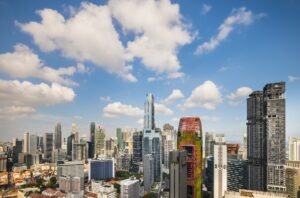 Financial district cityscape and skyline, Singapore, South East Asia