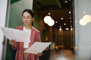 Woman examining project